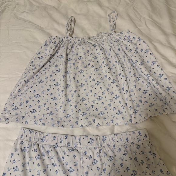 Lake Pajamas Pima Cotton Ruffle Shorts Set French Blue Floral Pajama Set Size M - Picture 16 of 17